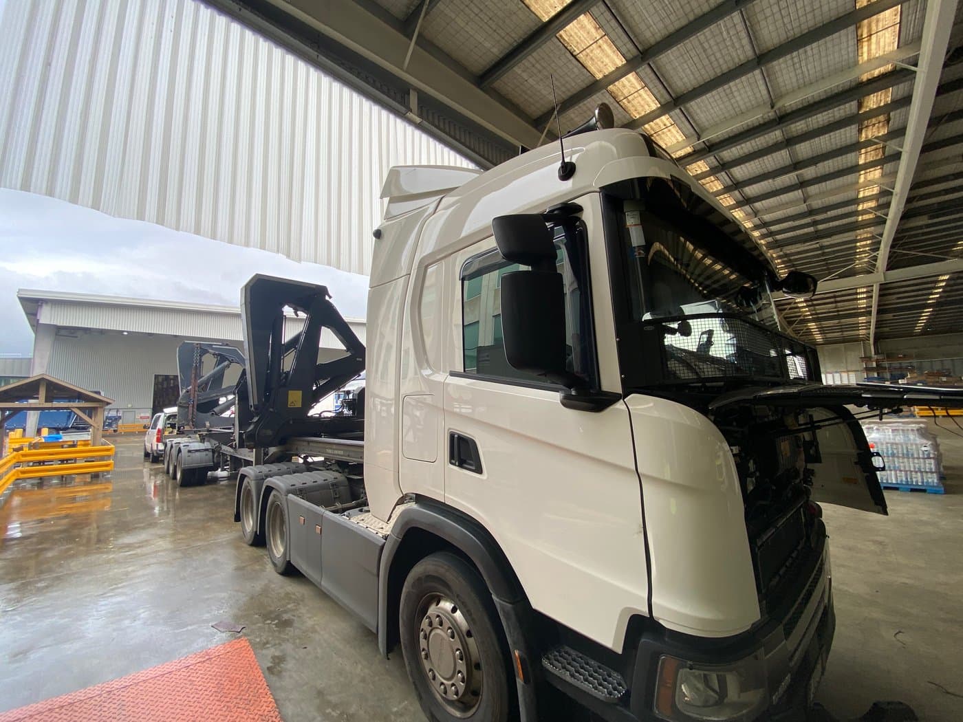 Scania truck with CCTV system installed in workshop